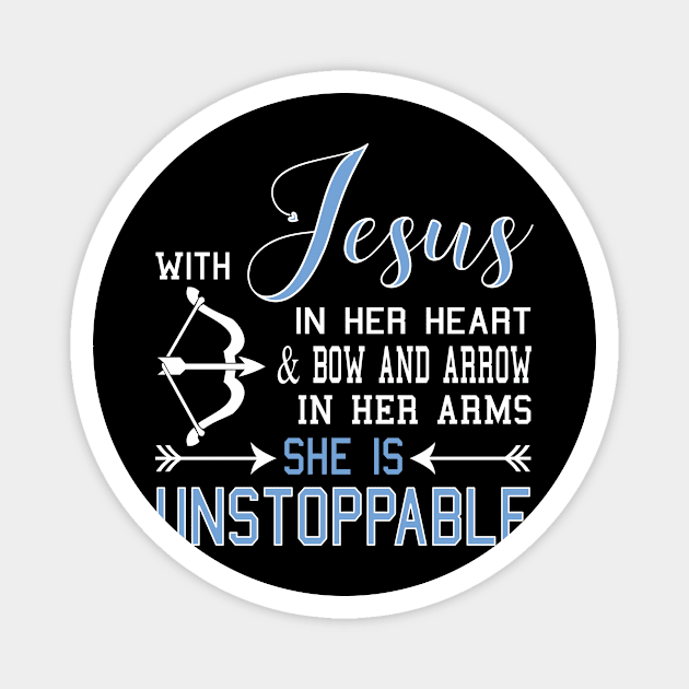 WITH JESUS IN HER HEART & BOW ARROW ARMS SHE Is product Magnet by nikkidawn74